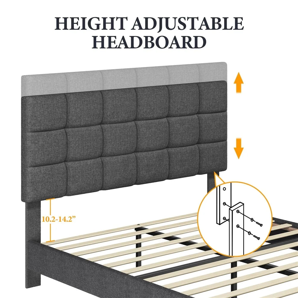 Upholstered Tufted Platform Full Bed, Dark Gray