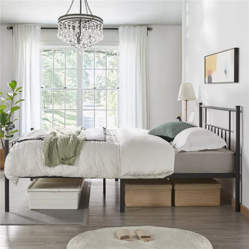Queen Metal Platform Bed with Spindle