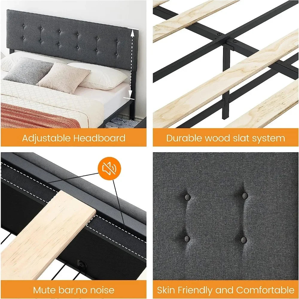 Full Size Bed with 4 Storage Drawers and Headboard