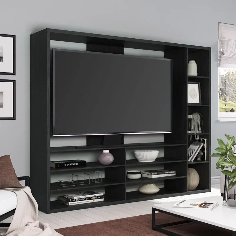 Black Fireplac Wood Tv Stand Living Room Furniture