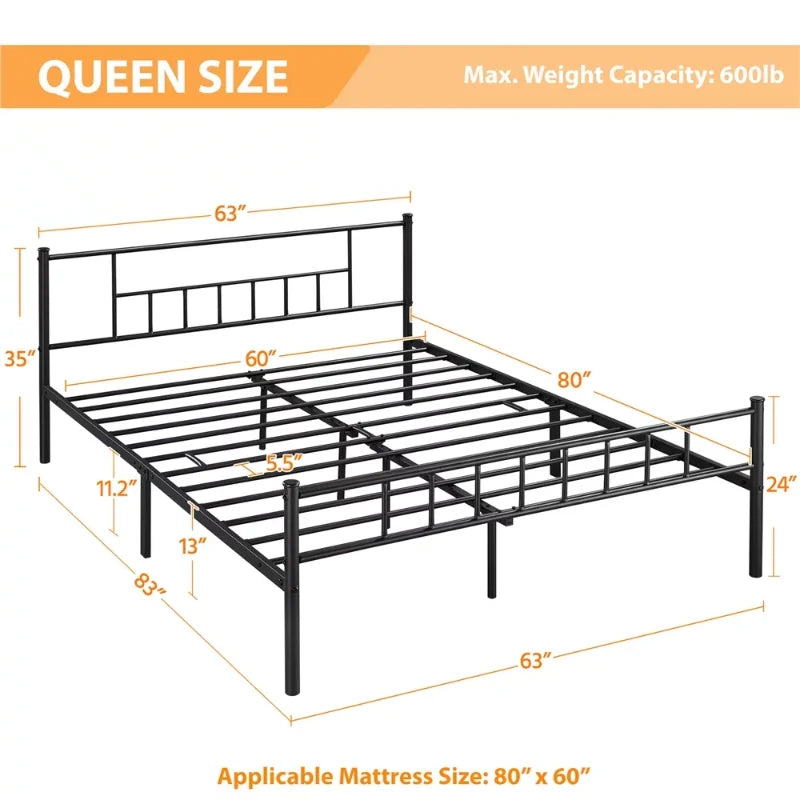 Queen Metal Platform Bed with Spindle