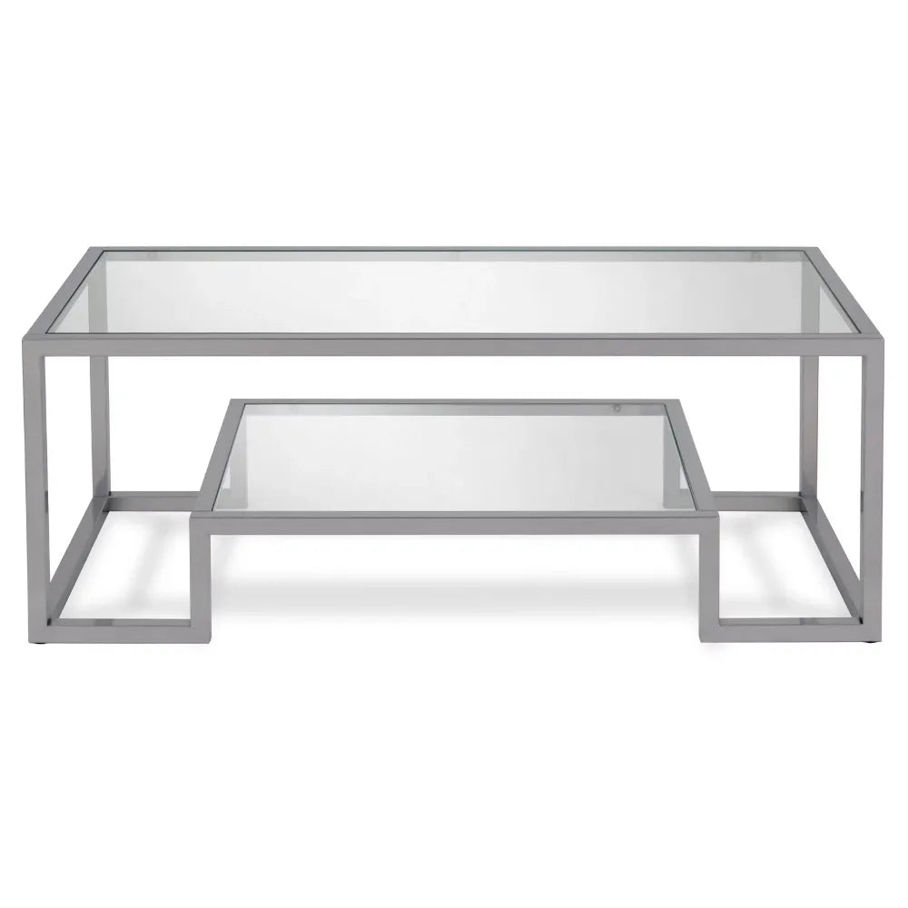 Contemporary Coffee Table with Glass Top and Shelf