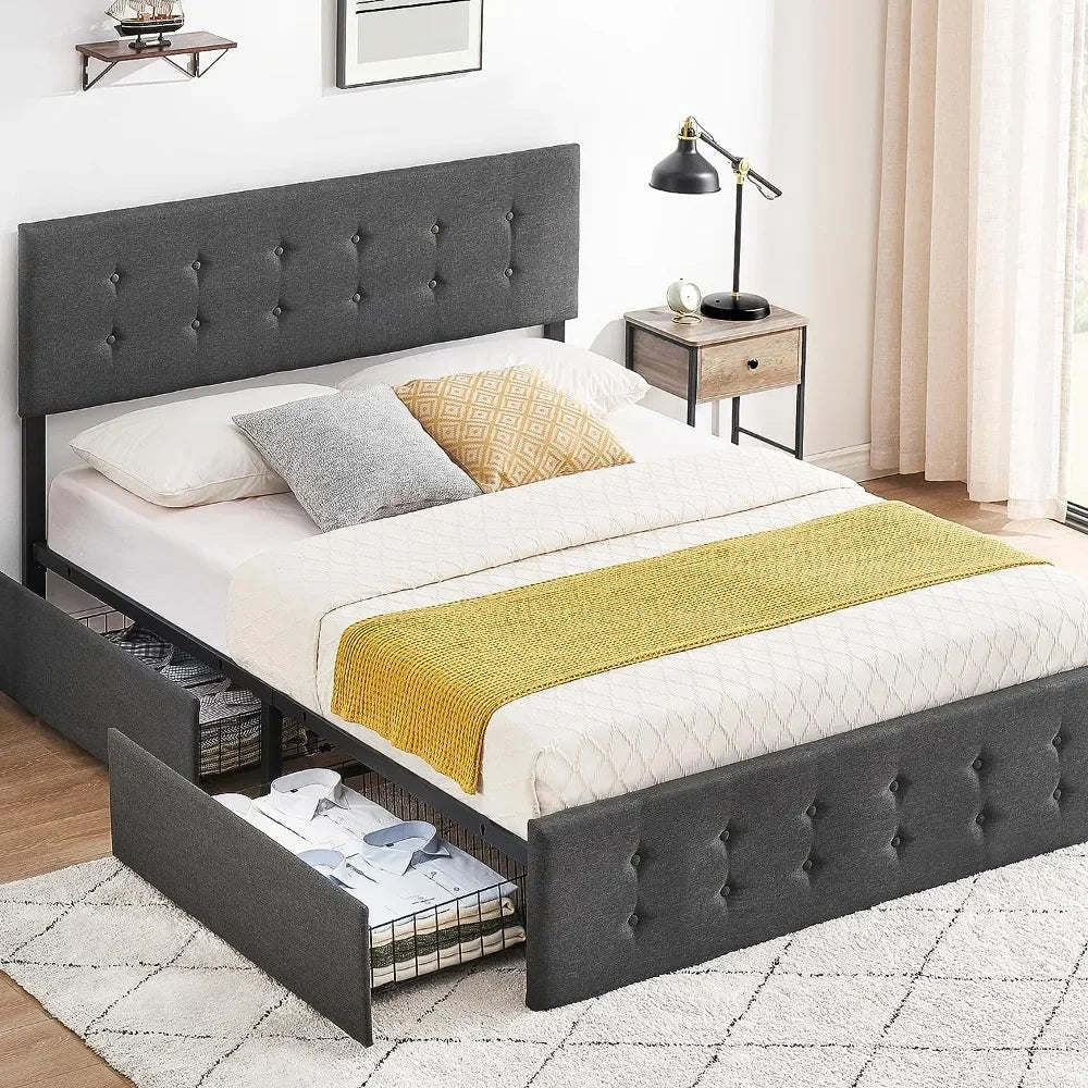 Full Size Bed with 4 Storage Drawers and Headboard