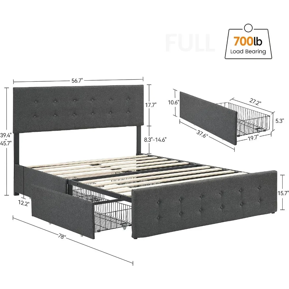 Full Size Bed with 4 Storage Drawers and Headboard