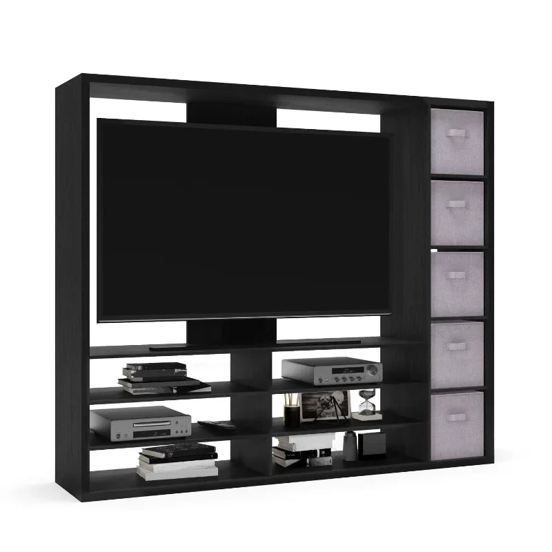 Black Fireplac Wood Tv Stand Living Room Furniture