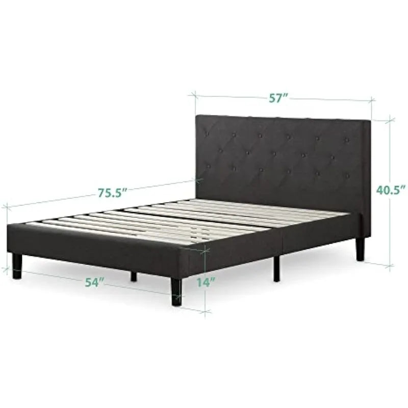 Upholstered Platform Frame Wood Bed, Dark Grey