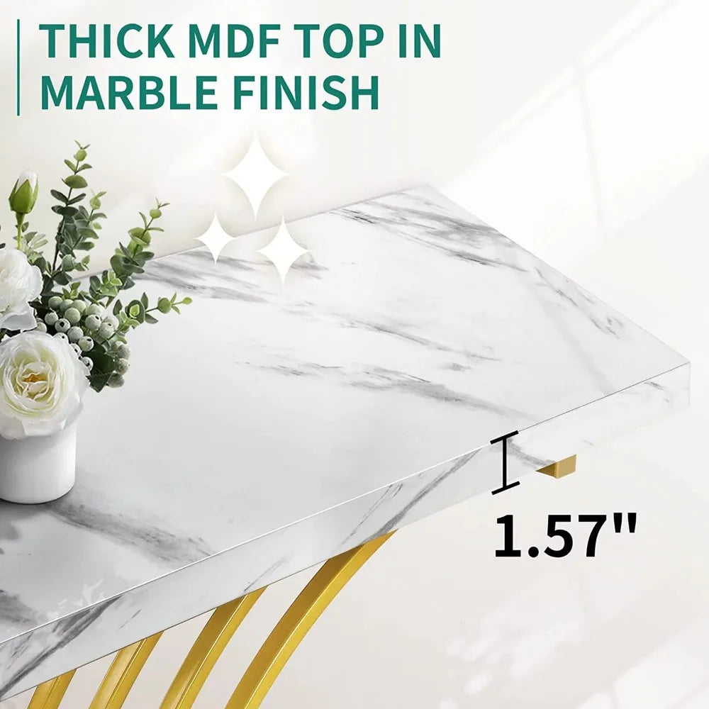 40in Gold Narrow Console Table with Faux Marble Top