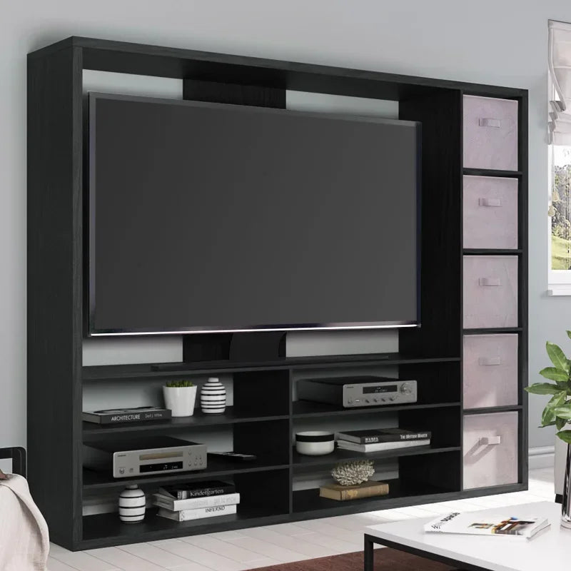 Black Fireplac Wood Tv Stand Living Room Furniture