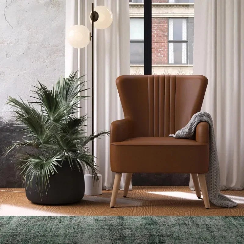 Wingback Camel Faux Leather Chair