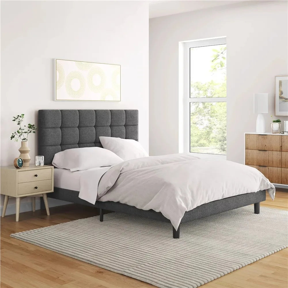 Upholstered Tufted Platform Full Bed, Dark Gray