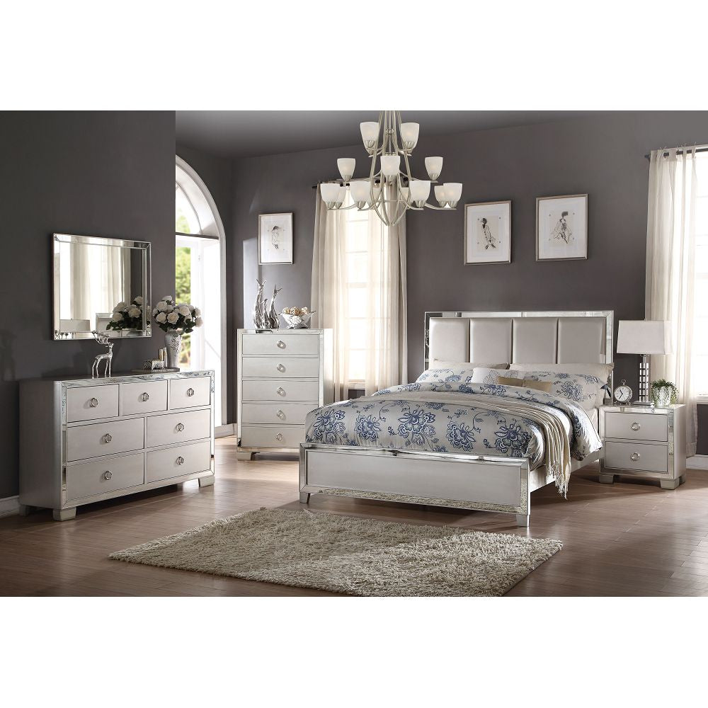 Voeville II Queen Bed. Add romance to your bedroom with a platinum finish. 