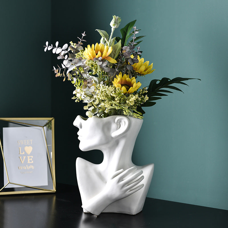 Modern Nordic Style Creative Portrait Vase Human Head Flower Vases Decorative Ornaments Resin Home Flowers Art Decor