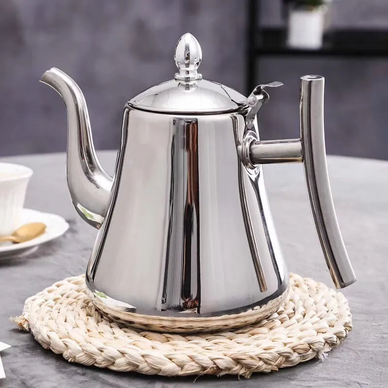1pc Kitchen Thick Stainless Steel Teapot Golden Silver Tea Pot With Infuser
