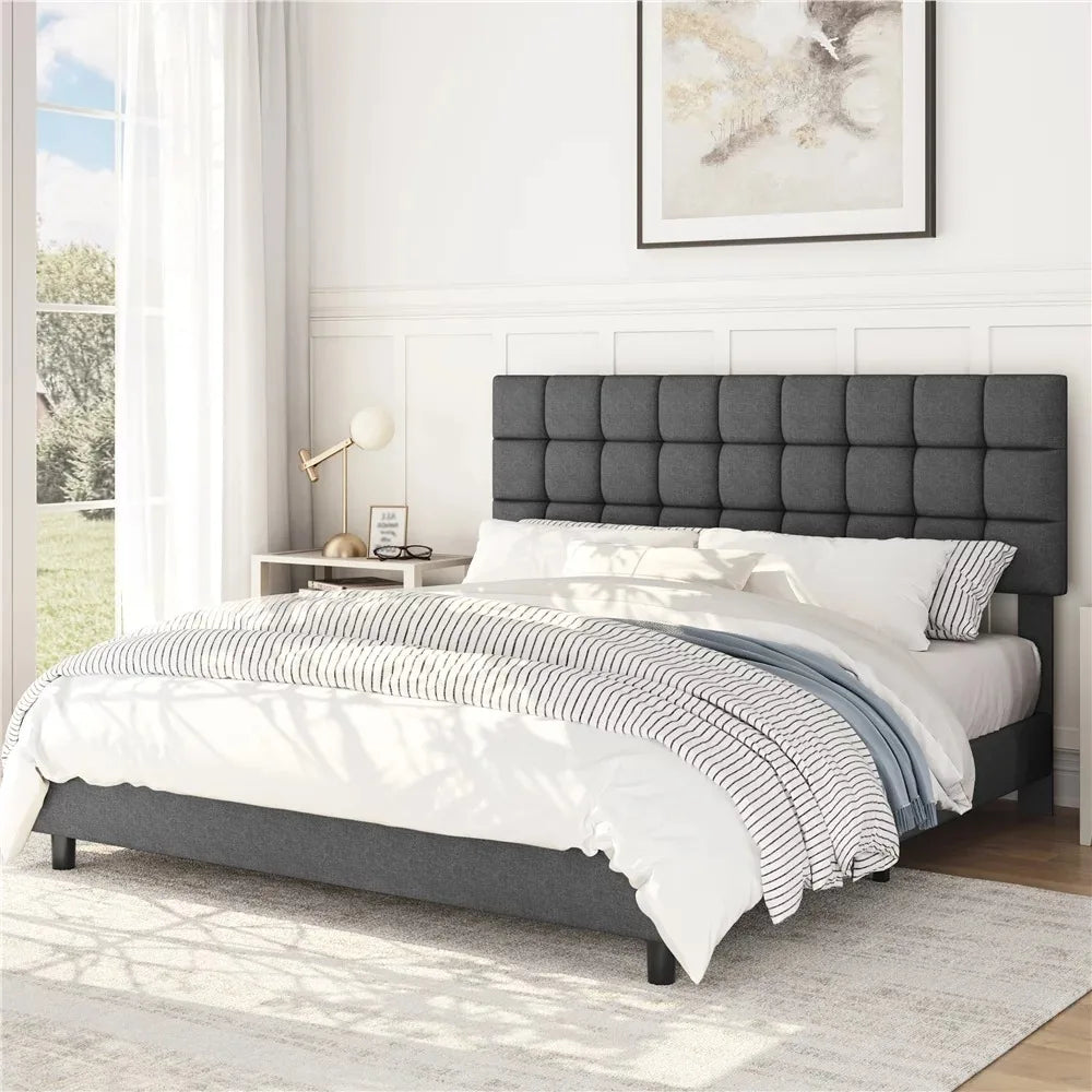 Upholstered Tufted Platform Full Bed, Dark Gray