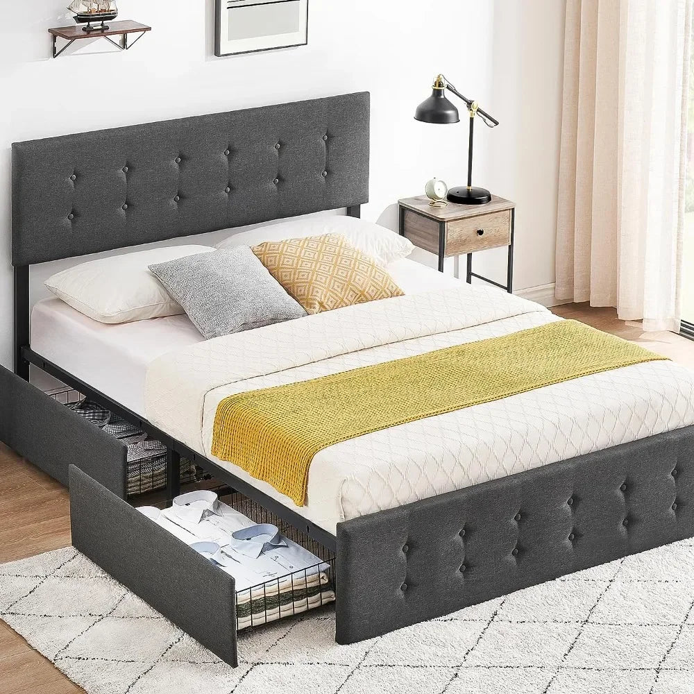 Wood Slat Support Queen Bed Frame With Storage