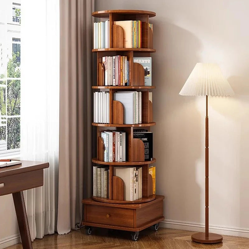 Rotating Mobile Bookcase Display Book Shelves