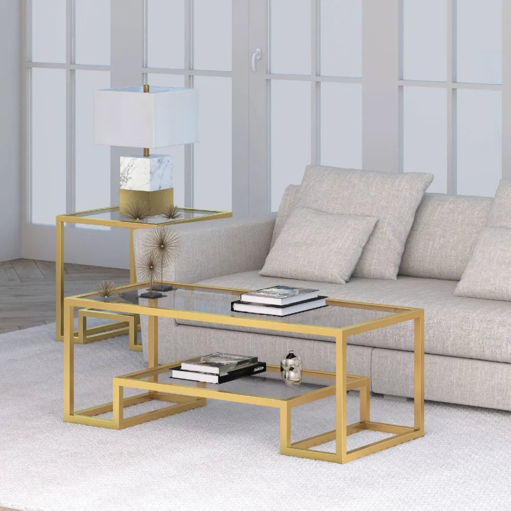 Contemporary Coffee Table with Glass Top and Shelf