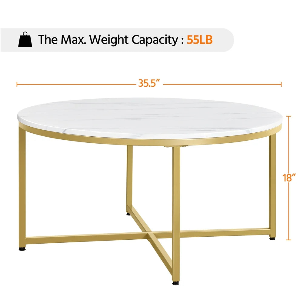 Modern Round Faux Marble Coffee Table, Gold