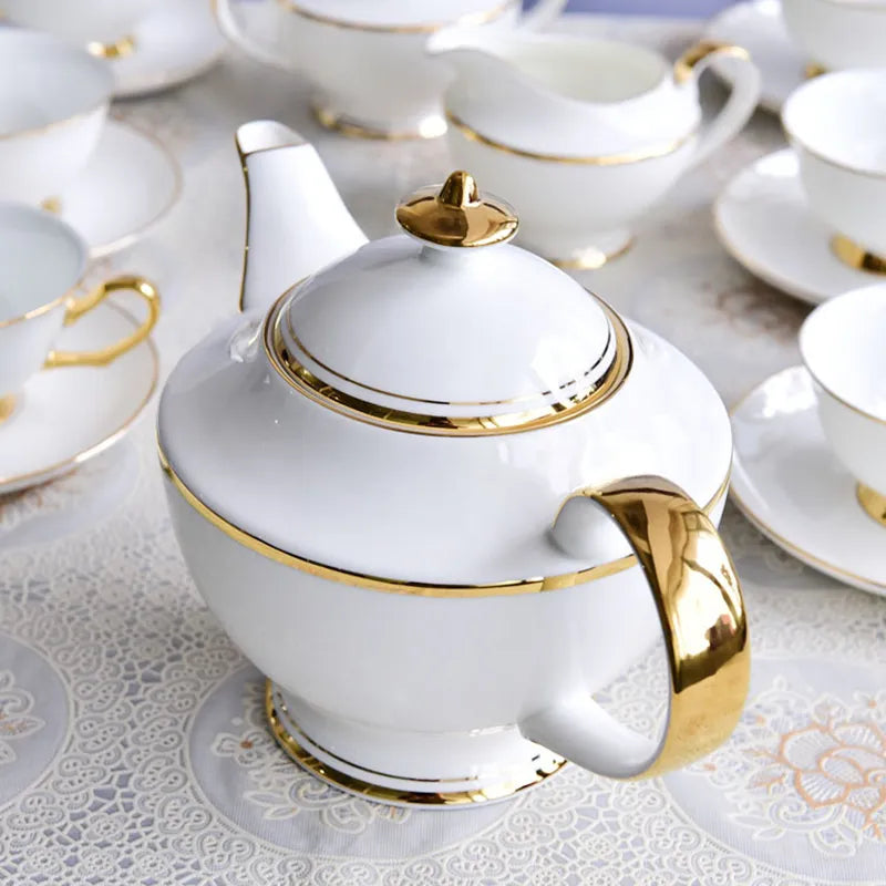 Gold Inlay Bone China Coffee and Tea Set