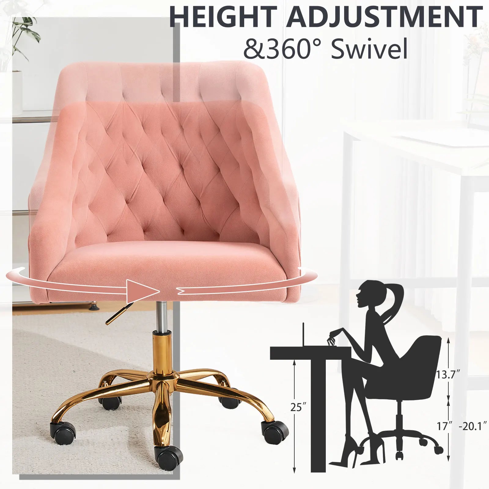 Velvet Office Chair Mid-Back Swivel Accent Chair