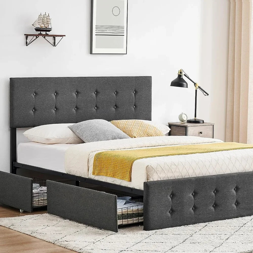 Wood Slat Support Queen Bed Frame With Storage