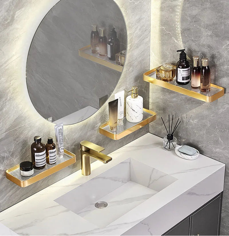Brushed Gold Aluminum Bathroom Shelf Wall-mounted