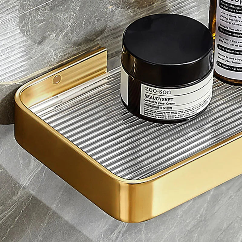Brushed Gold Aluminum Bathroom Shelf Wall-mounted