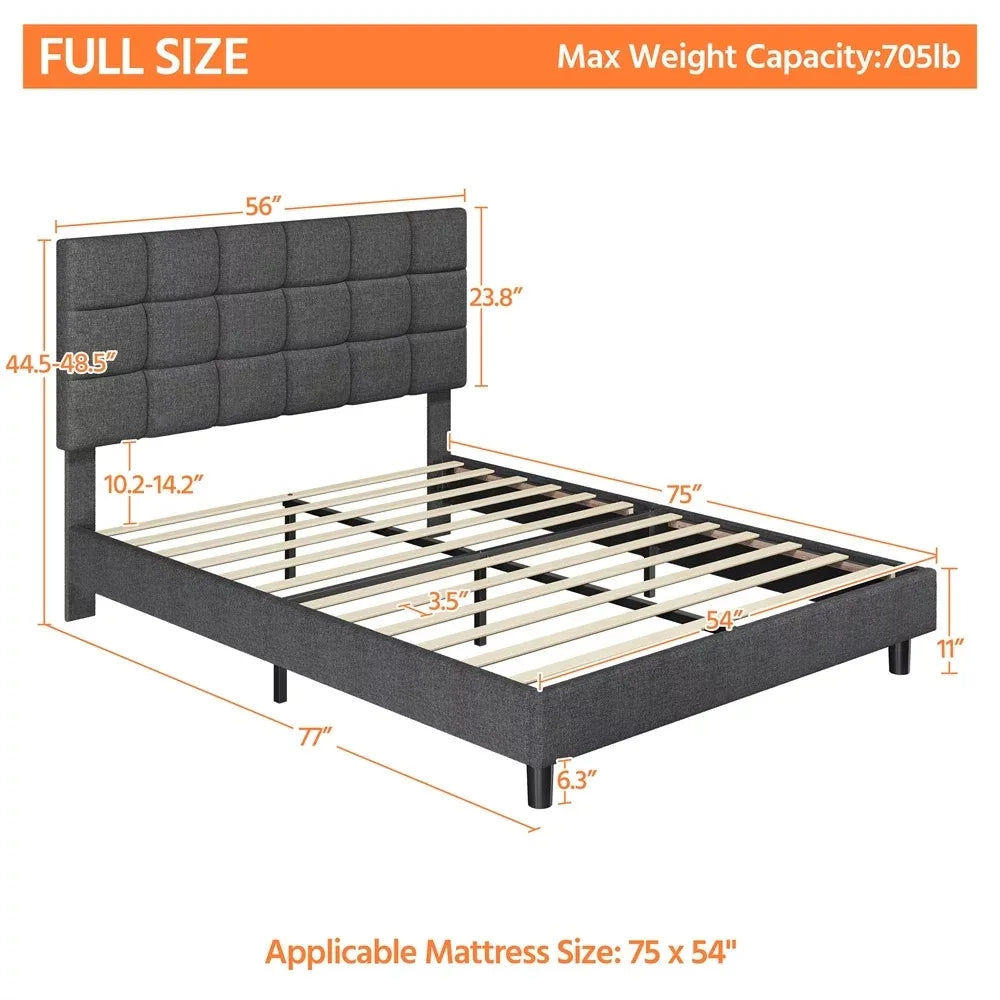 Upholstered Tufted Platform Full Bed, Dark Gray