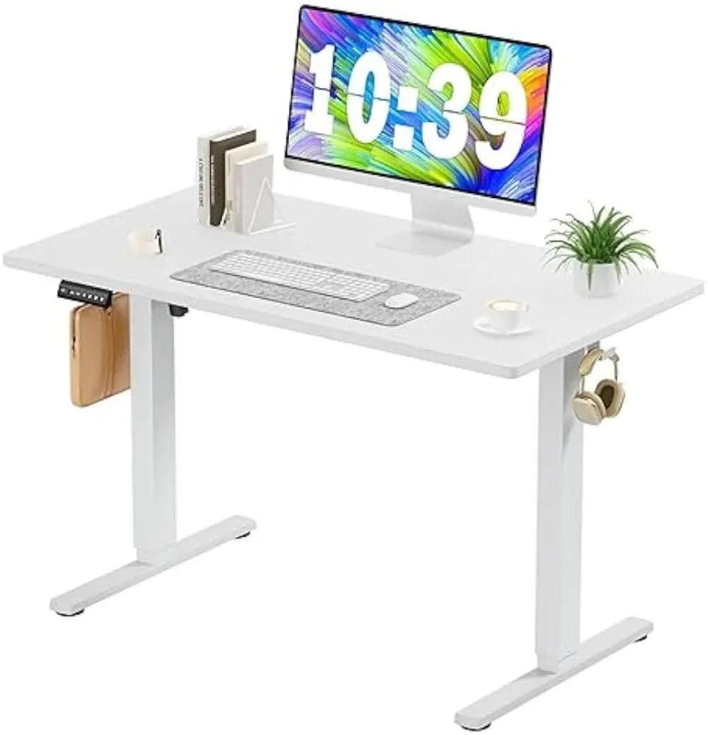 Electric Standing Desk - 40 x 24 inch Adjustable Height Sit to Stand Up Desk with Splice Board, Rising Home Office Computer White