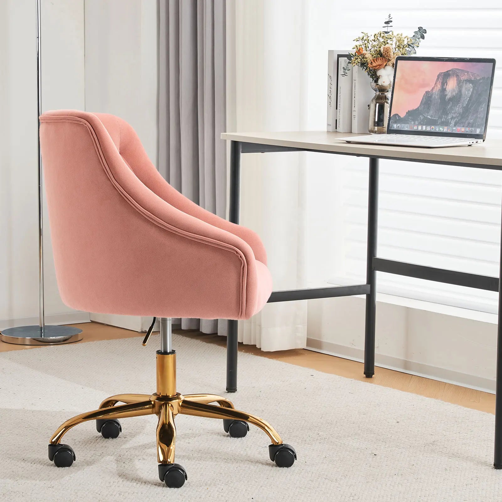 Velvet Office Chair Mid-Back Swivel Accent Chair