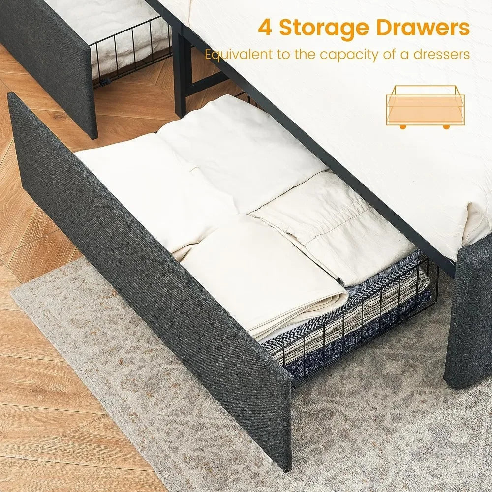 Full Size Bed with 4 Storage Drawers and Headboard