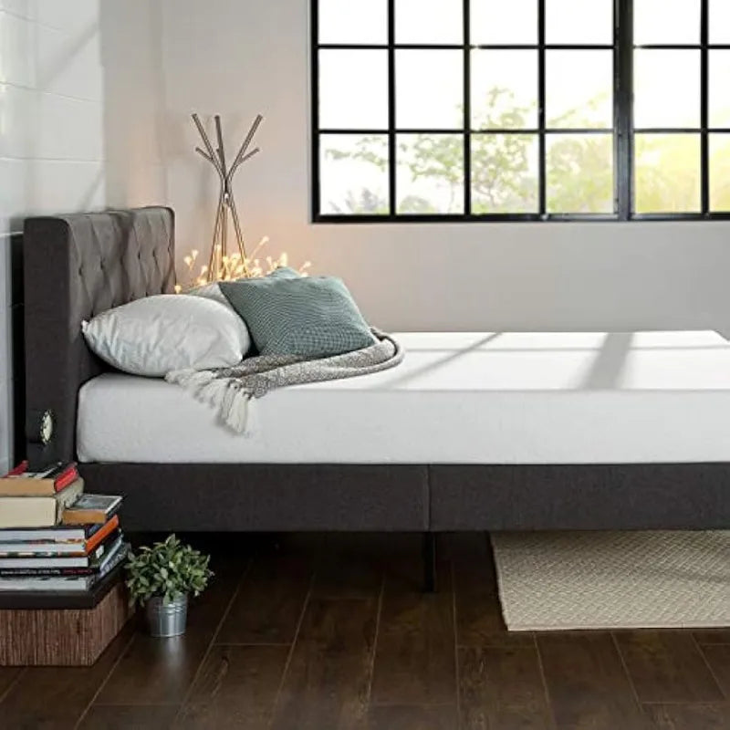Upholstered Platform Frame Wood Bed, Dark Grey