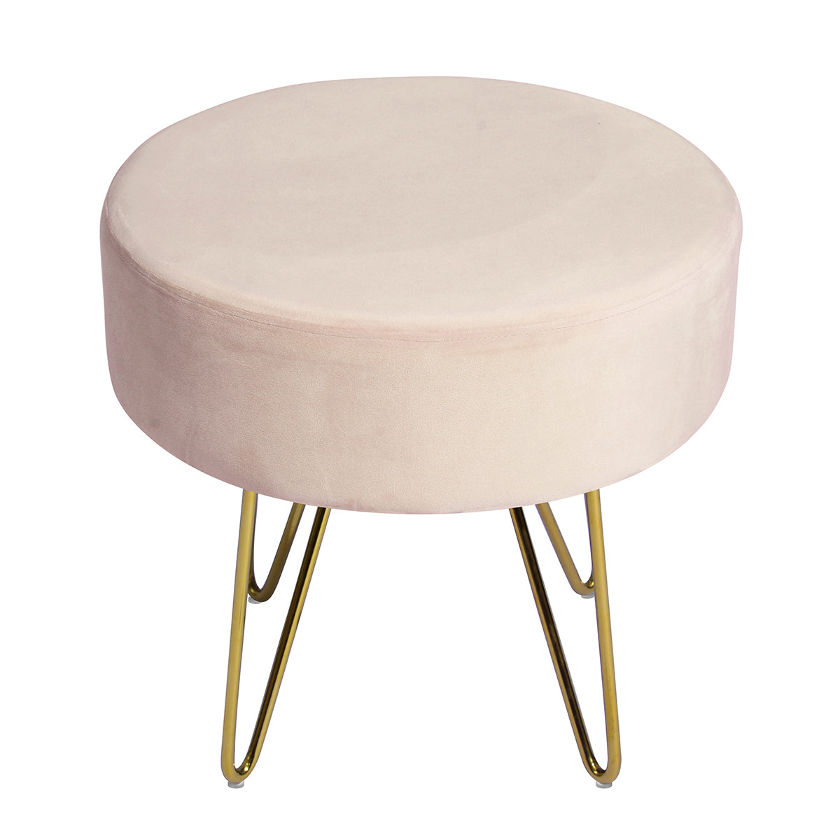 Pink and Gold Decorative Round Shaped Ottoman with Metal Legs