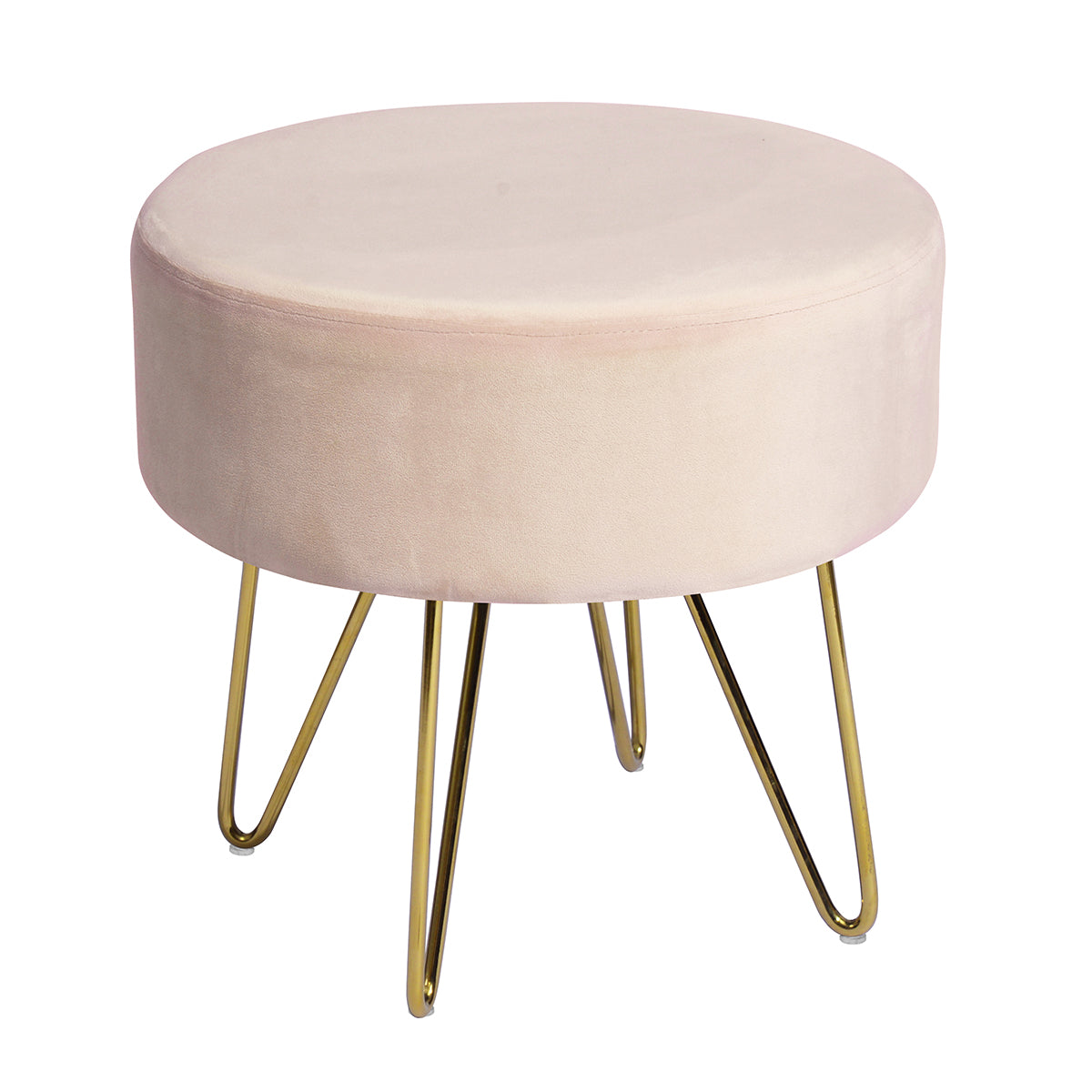 Pink and Gold Decorative Round Shaped Ottoman with Metal Legs