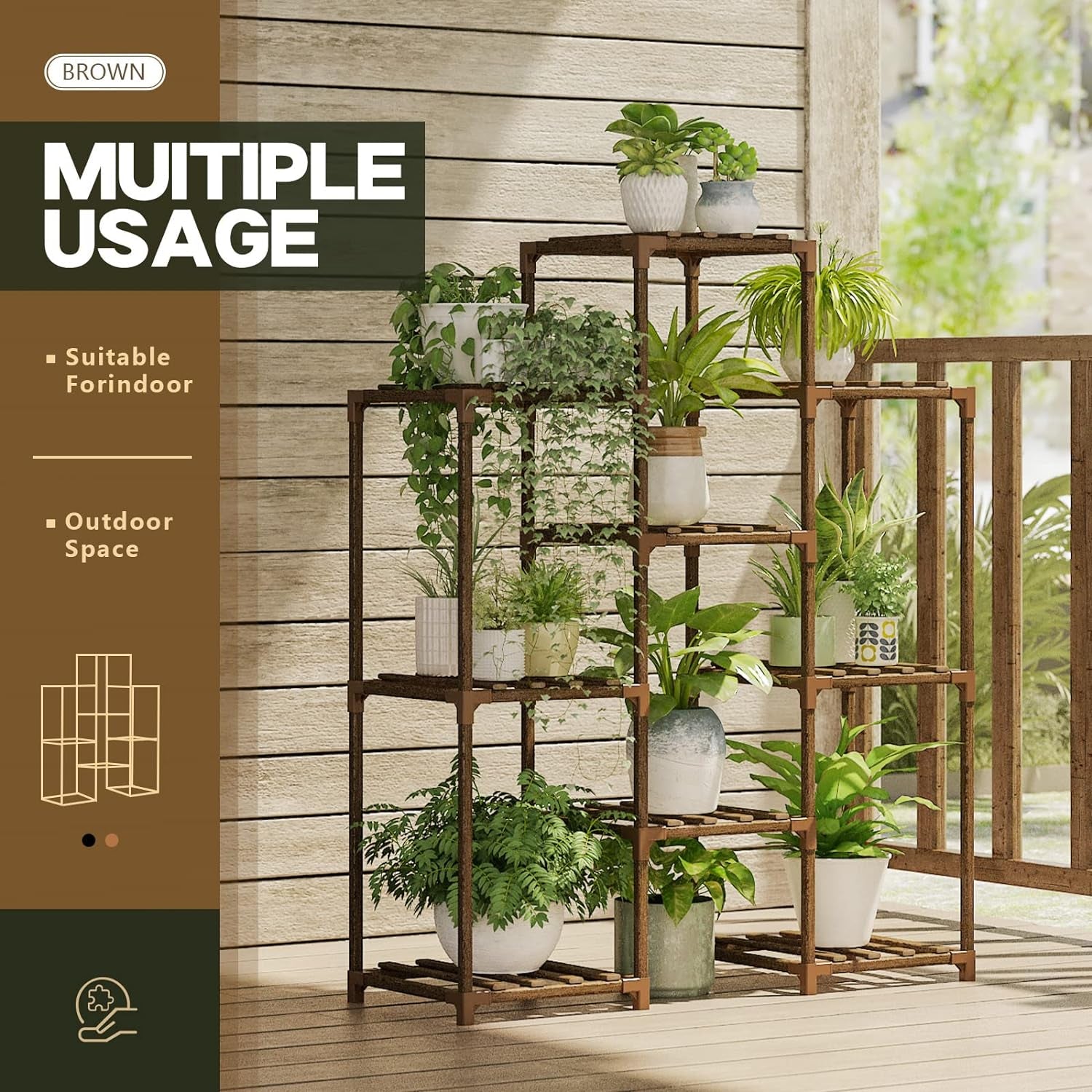 Stand Indoor Plant Rack Wood Outdoor Tiered Shelf for Multiple Plants, Ladder Holder
