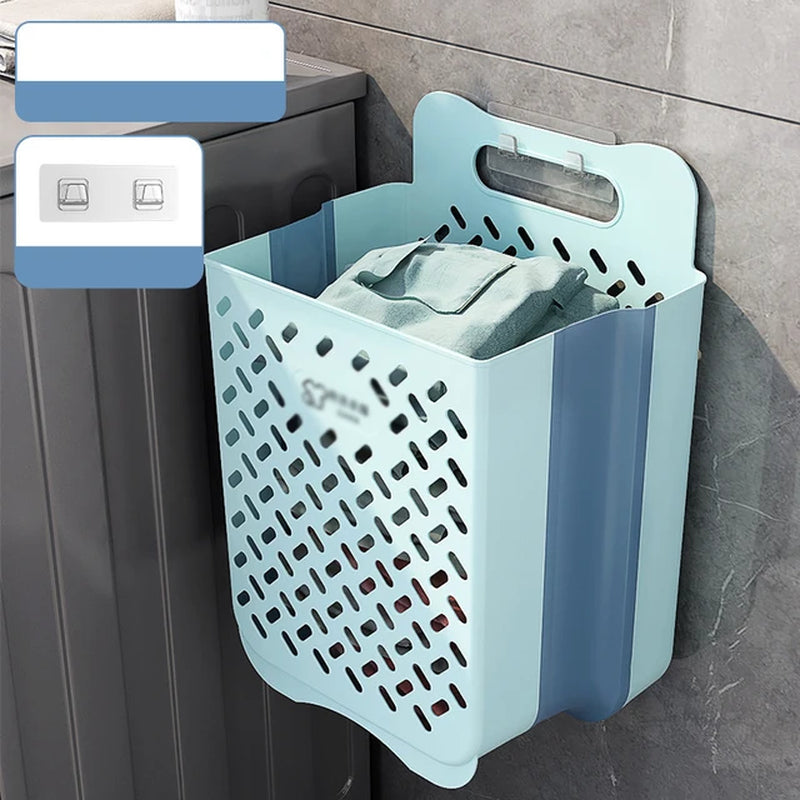Folding Bathroom Laundry Basket Wall-Mounted Dirty Clothes Storage Basket Household Laundry Bag Laundry Bathroom Organizer