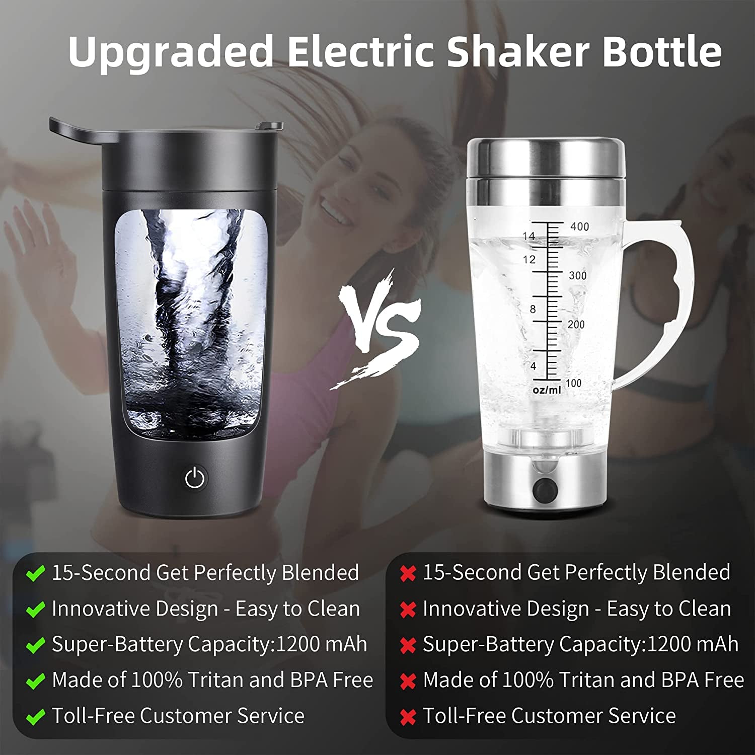Electric Shaker Bottle, 22Oz Shaker Bottles for Protein Mixes, Usb-Rechargeable Protein Shakes, Powerful Battery Blender Bottles for Protein, Coffee, Milkshakes(Black)