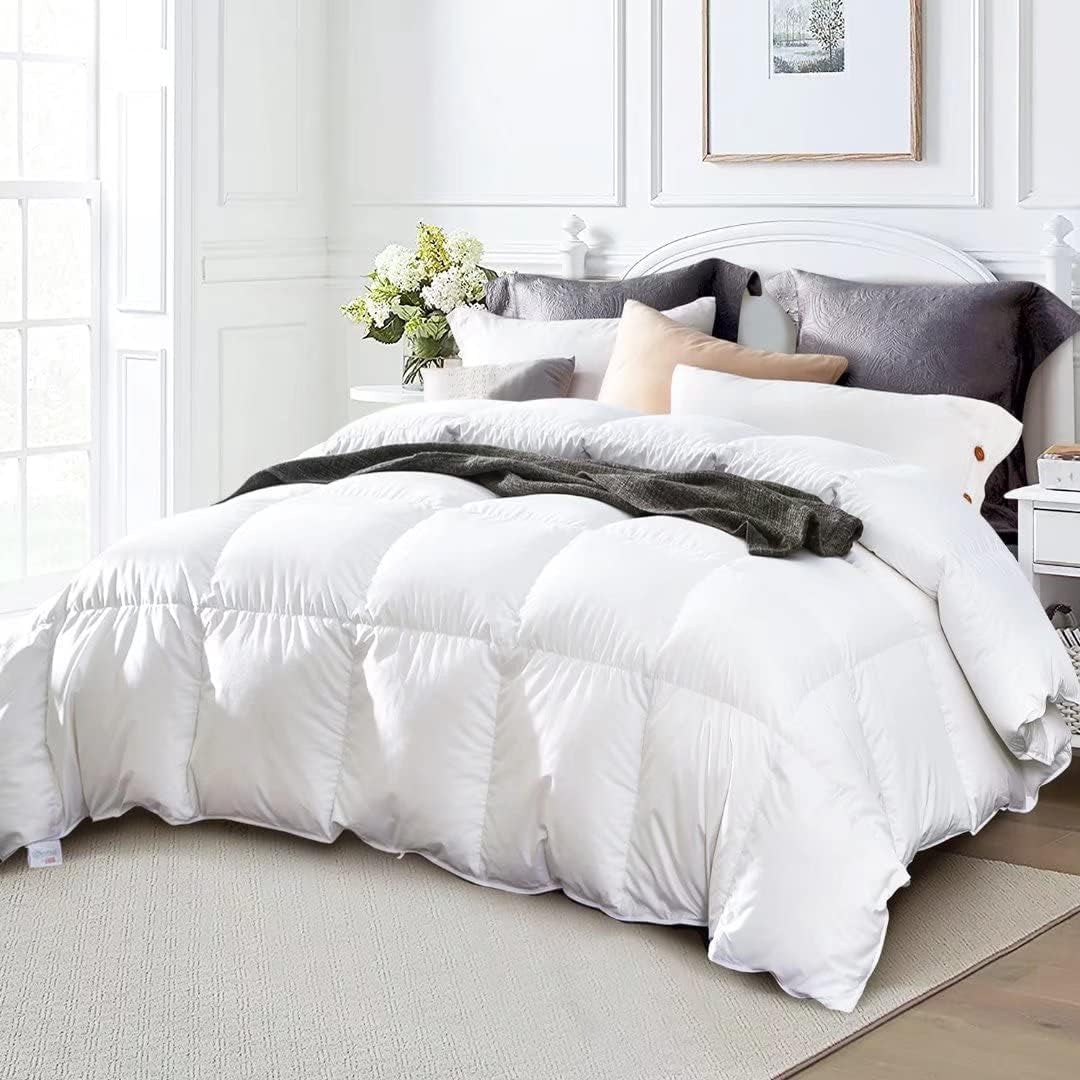 Fluffy down Comforter King Size All Season Duvet Insert Ultra-Soft Cotton Shell,680 Fill Power, Medium Warmth with Corner Tabs, White